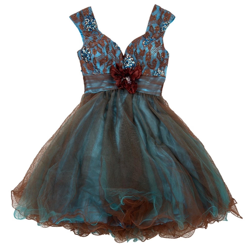 Cinderella Divine Blue Brown Lace Sequin Tulle Cocktail Party Dress Womens 4